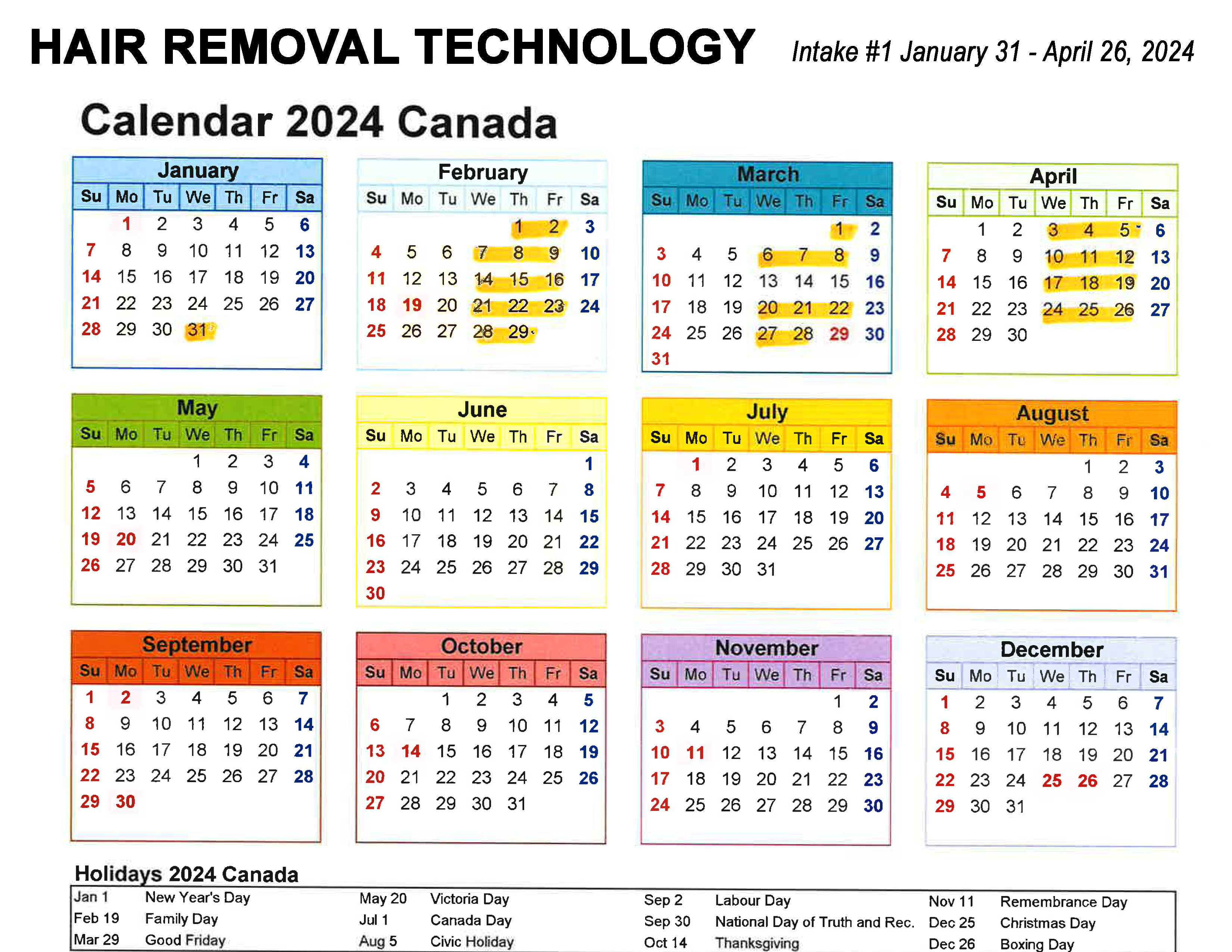 2024 Hair Removal Tech calendar intake 1