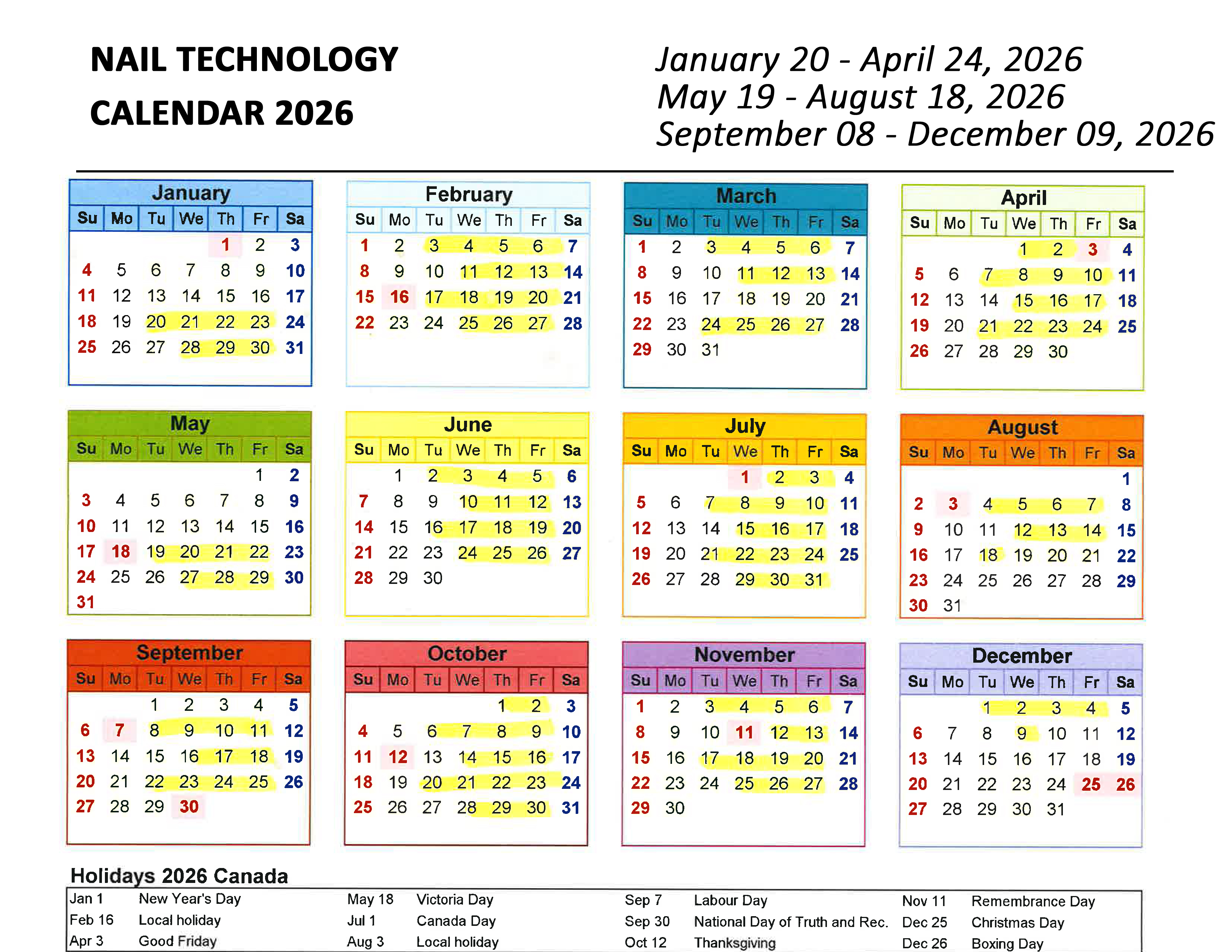 2026 nail tech calendar